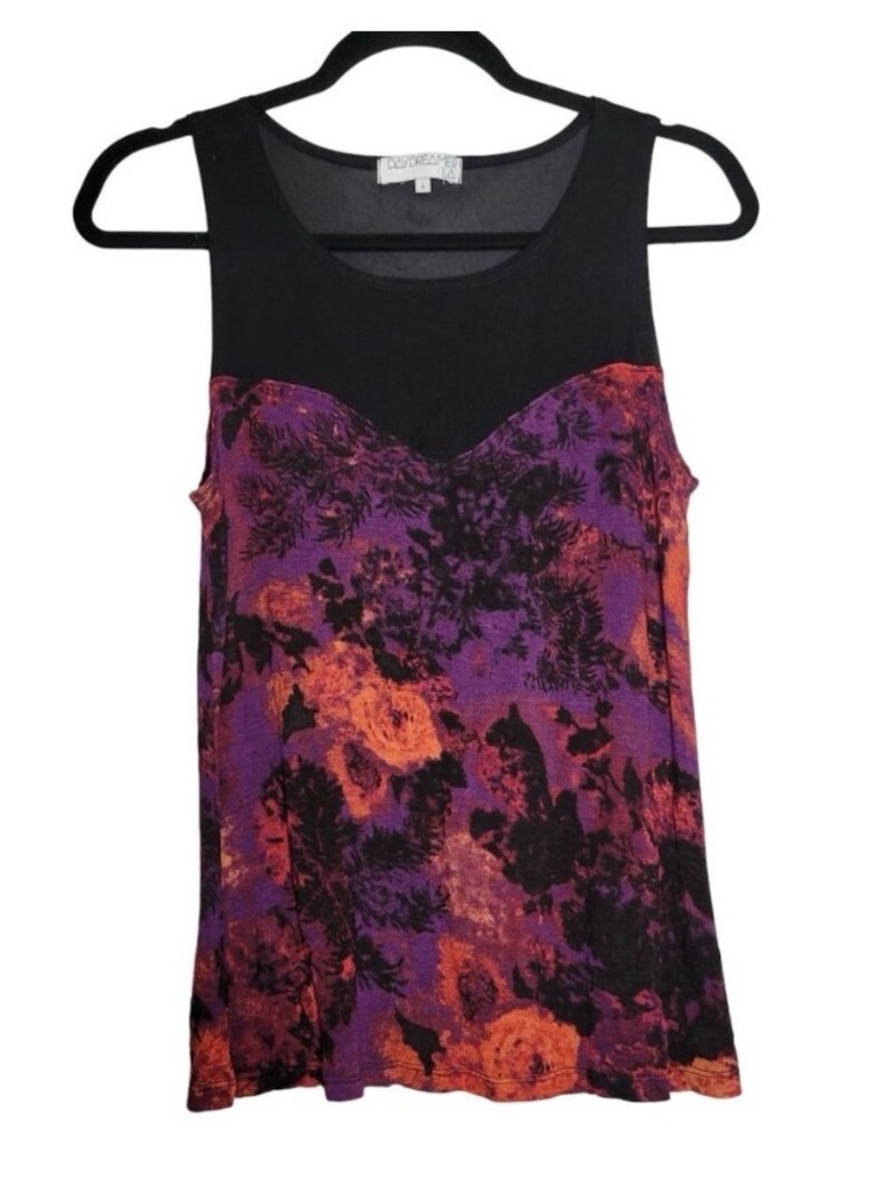 Daydreamer Black and Purple Floral Tank Top